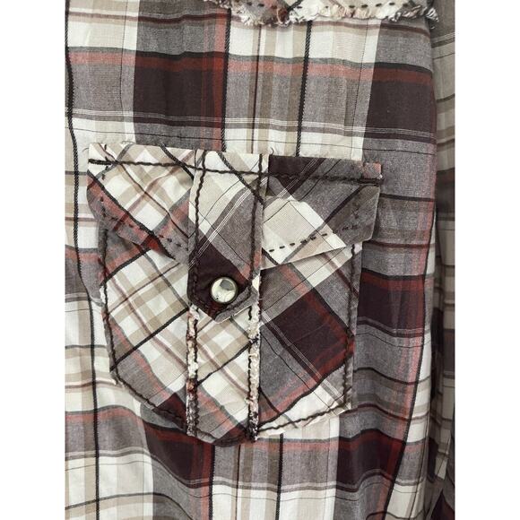 BKE Mens Pearl Snap Western Shirt Athletic Fit Long Sleeves Brown Stitched Large - Picture 5 of 8